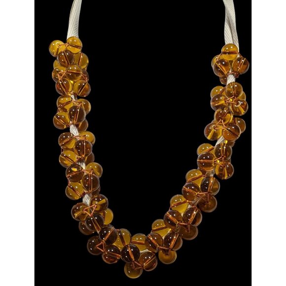 Vintage Honey Glass Marble Beaded Tie On Necklace - Picture 2 of 6